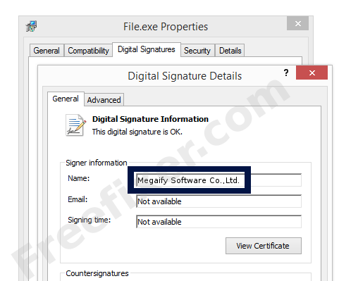 Screenshot of the Megaify Software Co.,Ltd. certificate
